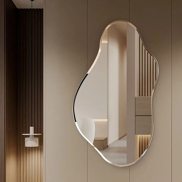 Beveled Irregular Mirror, Asymmetrical Mirror, Frameless Wall Mounted Decorative Bathroom Mirror for living room