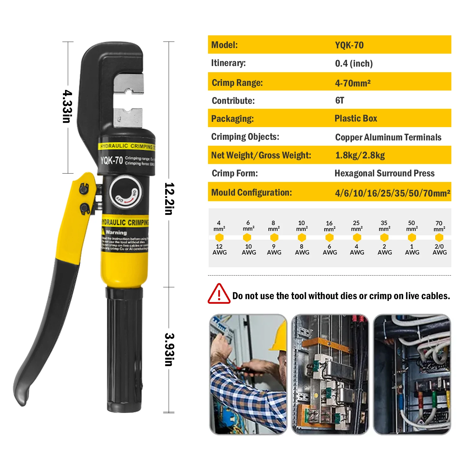 DOOROOM Manual Hydraulic Crimping Tool Heavy Duty Cable Wiring Crimper
