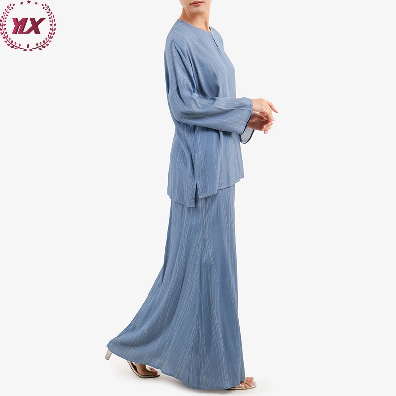 Eid Women Gender Malaysia Islamic Clothing Casual Blouse Skirt Design Baju Kurung Suit 2Pcs Muslim Clothes