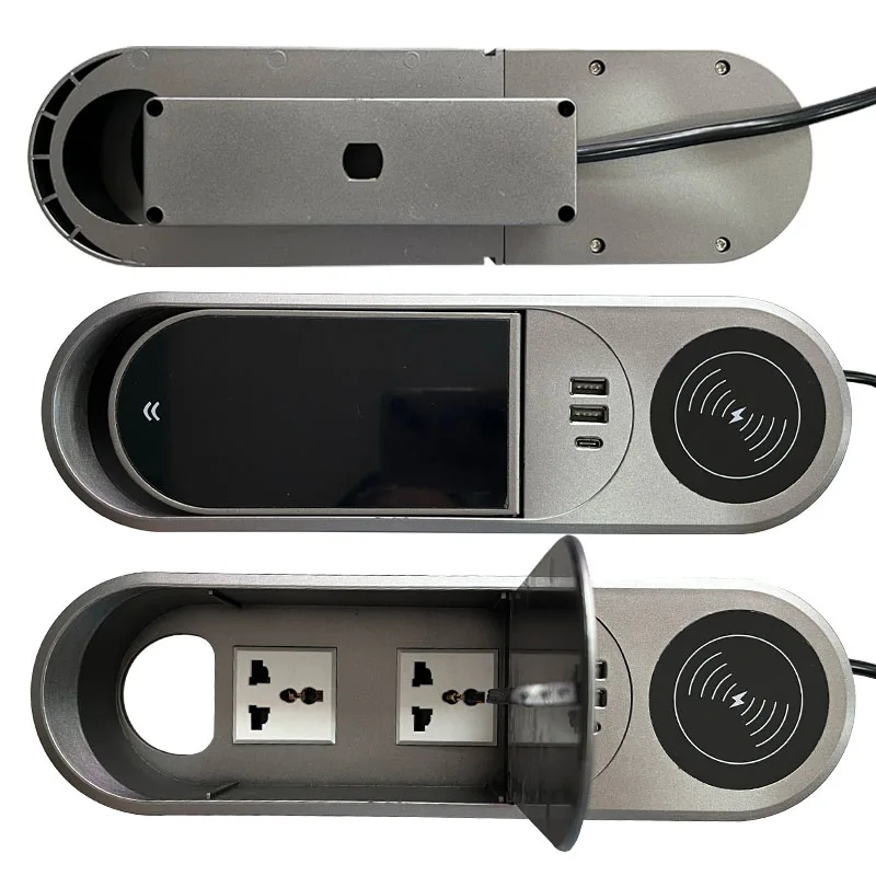 New Design Table Power Charger 2 Plug USB type C Ports Socket Outlet Date Center Connection Box with cable for Conference Office