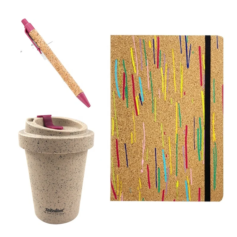 Custom Logo Eco-Friendly Diary Cork Notebook Wheat Straw Mugs Ballpoint Pen Business Corporate Promotion Gift Set 2024