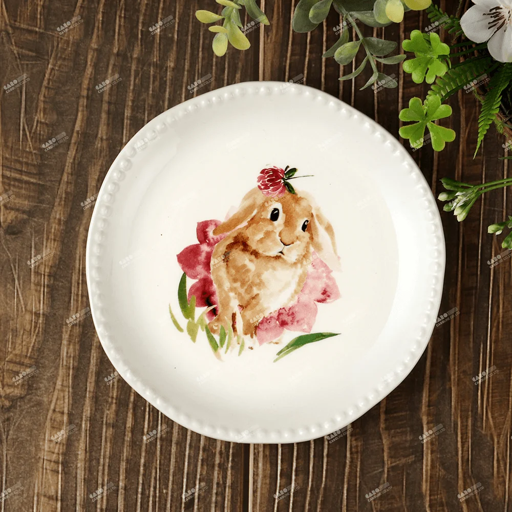 Caroline Design Rabbit and Floral Series Ceramic Dinnerware for Easter