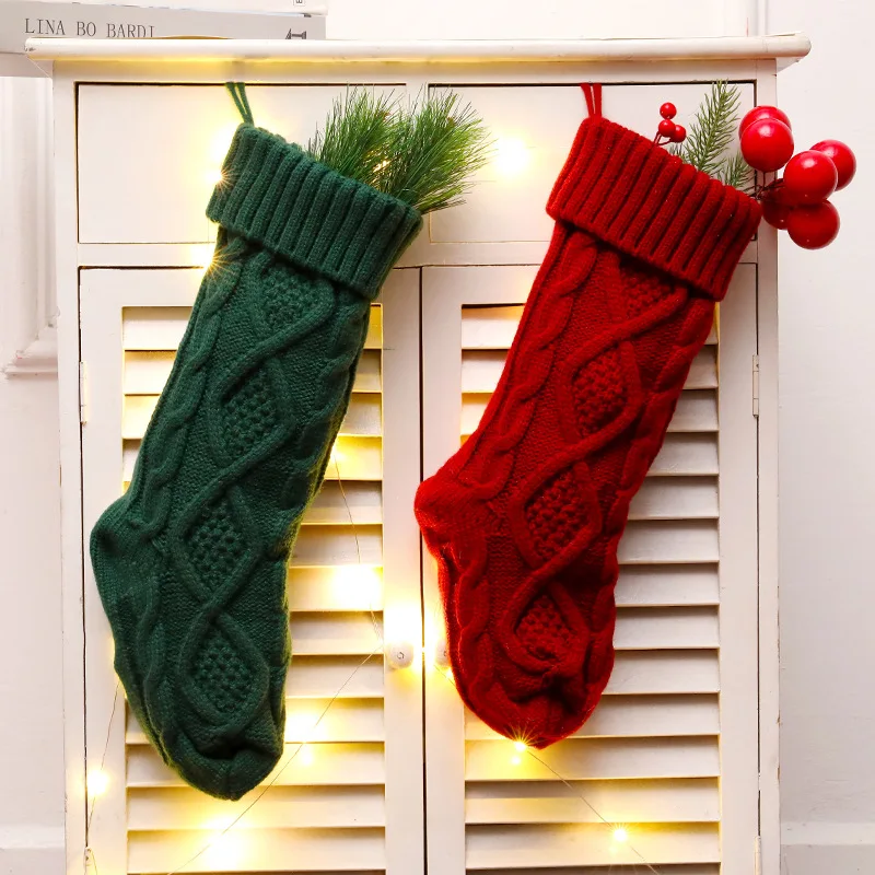 2024 Hot Christmas Gift Stocking Winter Cable knitted Custom design Gift socks Xmas tree Hanging Decoration Christmas stockings