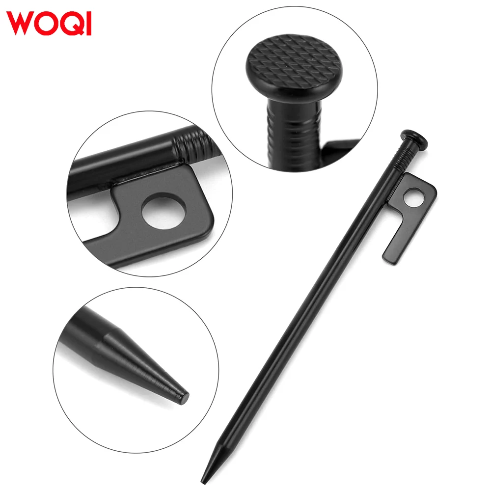 WOQI durable high-strength perforated black ground pile tent nails for outdoor camping and hiking tents