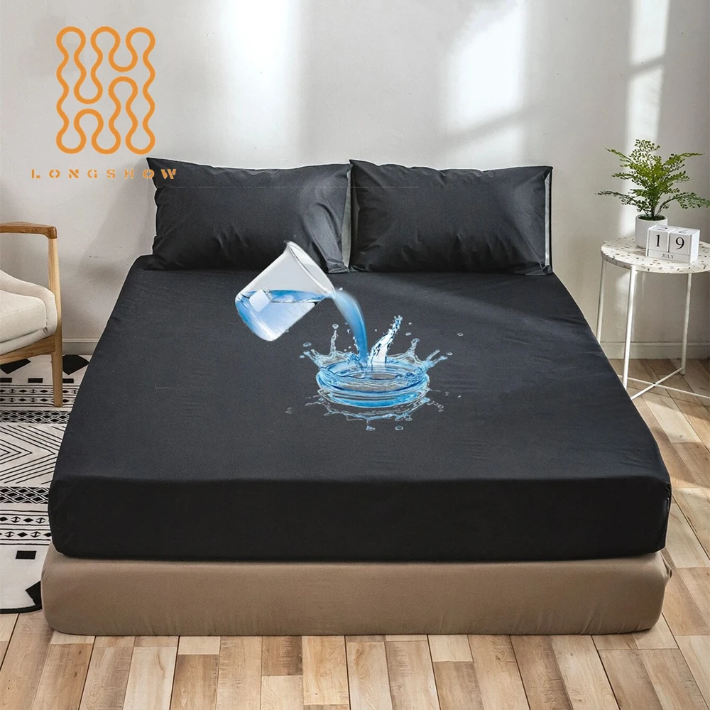 Custom 1800 100% polyester microfiber Waterproof composite Bed Fitted Sheet with pillowcase for home