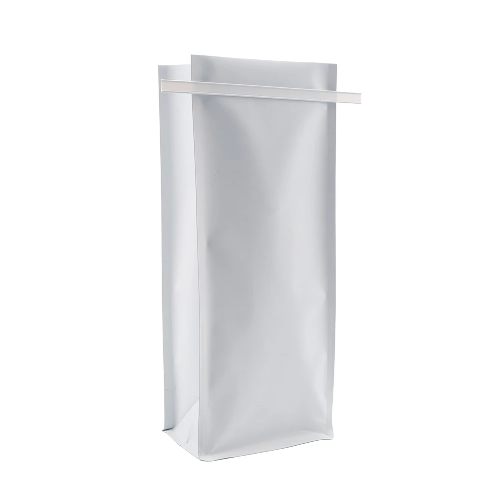Custom 500g White Coffe Stand Up Flat Bottom Tin Tie Coffee Plastic Packaging Bag with Valve