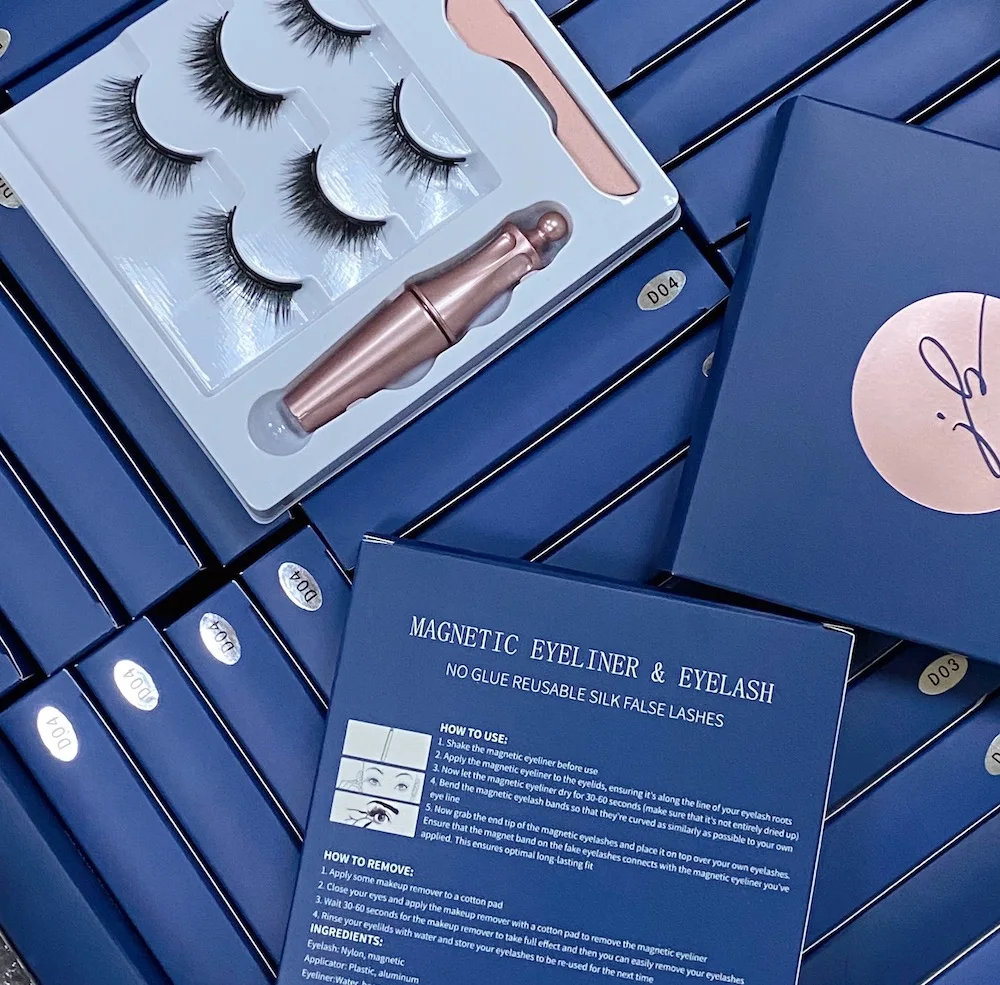 Private Label Faux Mink False Lashes Box Waterproof Sweat-Proof Natural Glamorous Looking Magnetic Eyelashes with Eyeliner Set