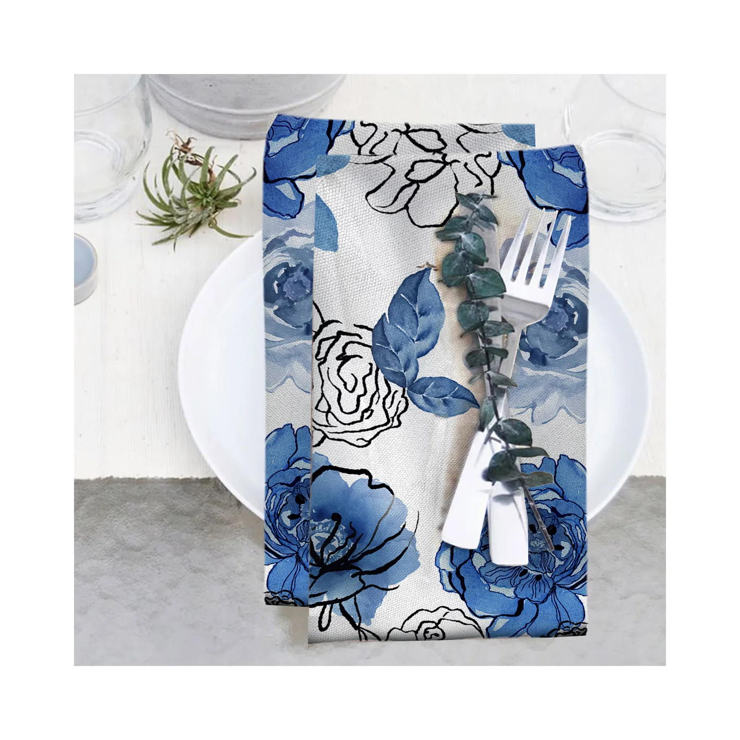 Customized Recycled Restaurant Basic Blue Napkin China 70% polyester 24% cotton 6%Rayon Cloth Custom Napkin Printing Machine