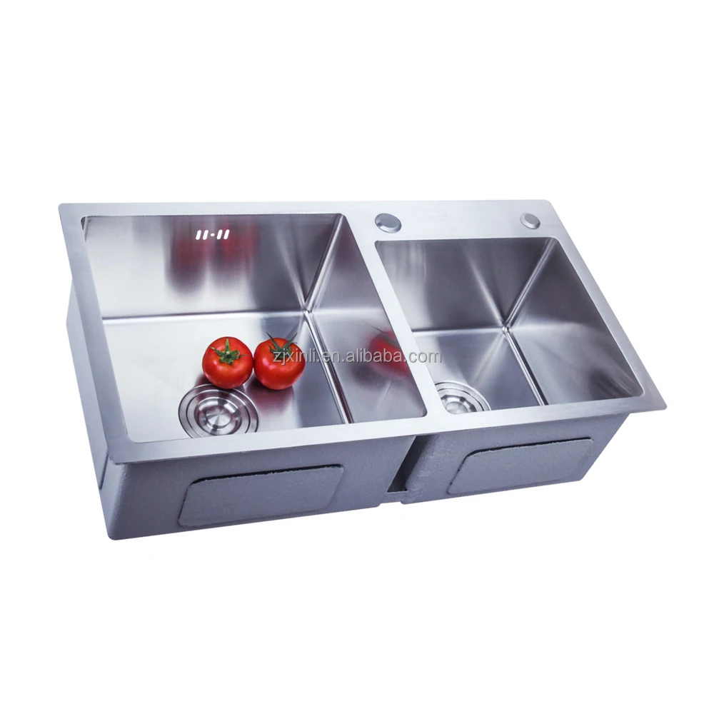 X26117 SUS304 Stainless Steel Material 72*40CM Size Of Above Counter Double Bowl Kitchen Sink