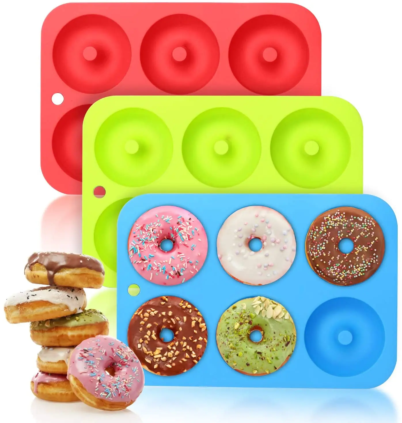 2-Pack Silicone Donut Baking Pan of 100% Nonstick 6-Cavity Doughnut Makes Perfect 3 Inch