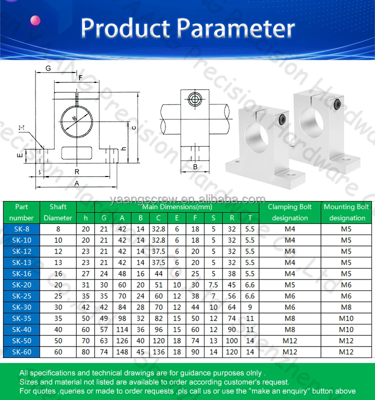 Custom High Quality SK Series Aluminum Linear Bearing Horizontal Support Element Shaft Fixing Seat