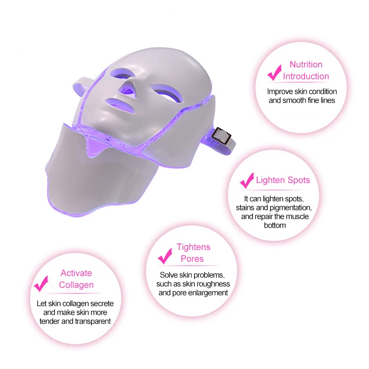 Cuidado De La Piel Belleza 7 Colores Con Cuello LED Photon PDT Maquina Terapia De Luz Facial Light Up LED Mascarilla Facial