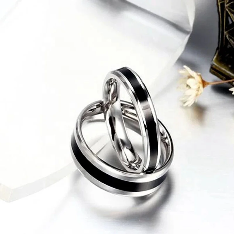 Wholesale Creative Oil Drop Plain Titanium Steel Couple Ring Trendy Enamel Black Wedding Rings
