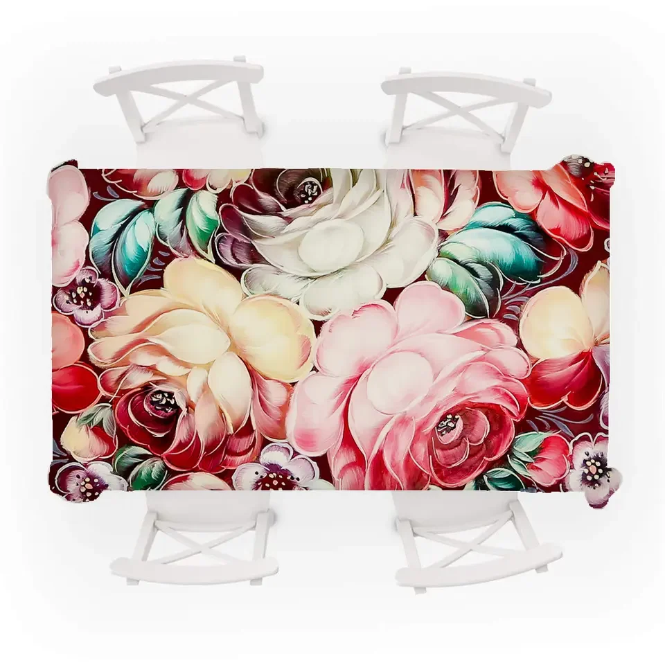New Wholesale Simple Art Flower Picture Cotton Linen Tablecloth Linen Tea Table Cloth