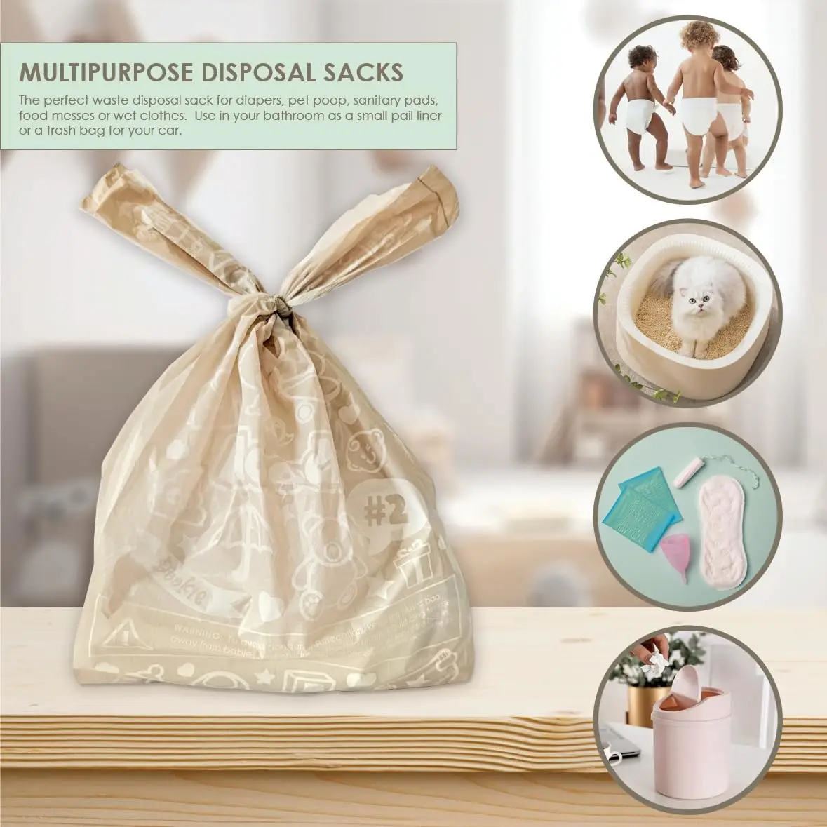 2024 New Design Diaper Waste Bag Disposable Unscented with Dispenser Carrier Custom Bags