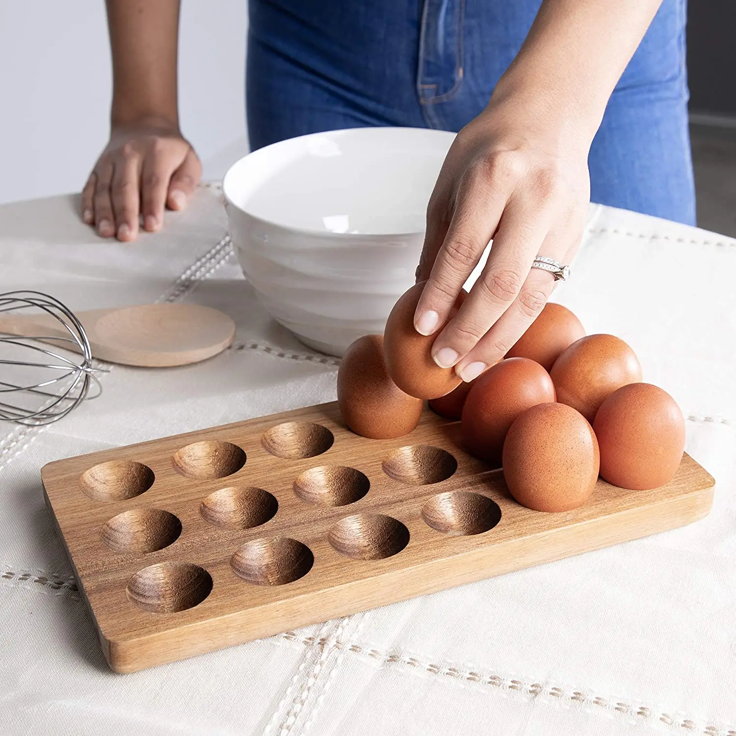 Custom Counter Top Egg Tray Wooden Egg Holder for Eggs for Display or Storage
