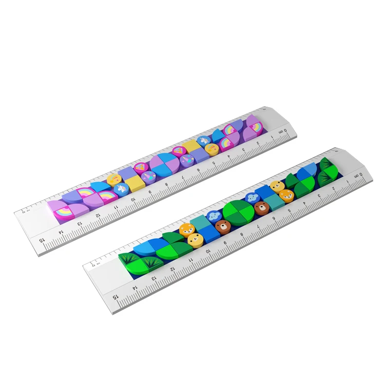 New arrivals products stationary wholesale square rulers cute DIY blocks set 15cm plastic scale Puzzles Ruler for school
