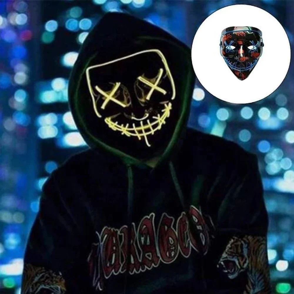 Neon Led Mask Mascara Glow In The Dark Witch Light Up Scary Skull Mask Party Festival Theme Costume Halloween Masks