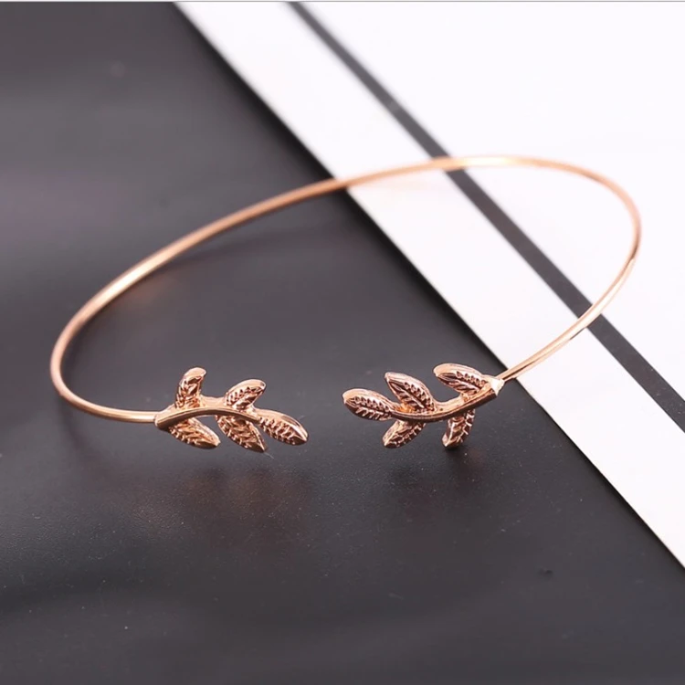 YiWu Fashion jewelry simple wild metal copper leaf bracelet plating alloy jewelry ladies bracelet