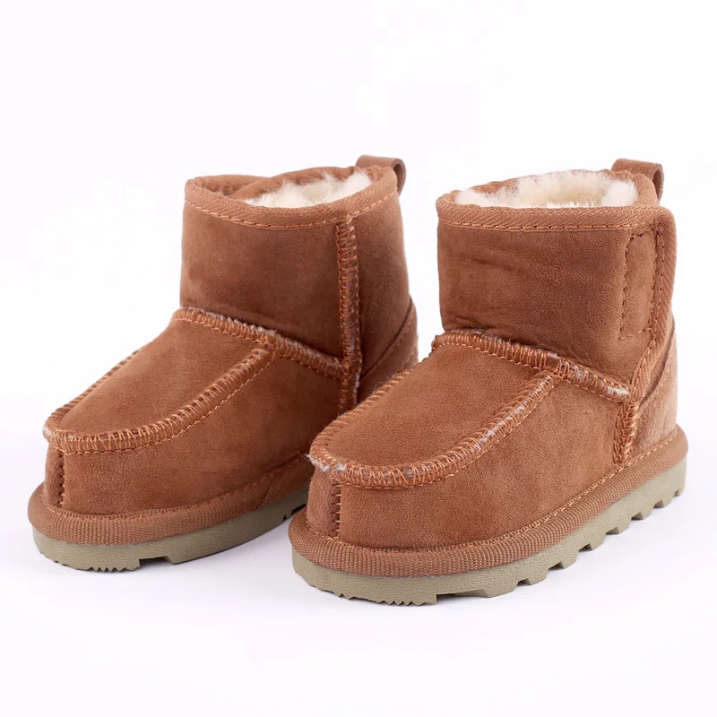 Baby Snow Boots for boys and girls Kids Sheepskin Real Fur Shoes Children Geanuine Leather