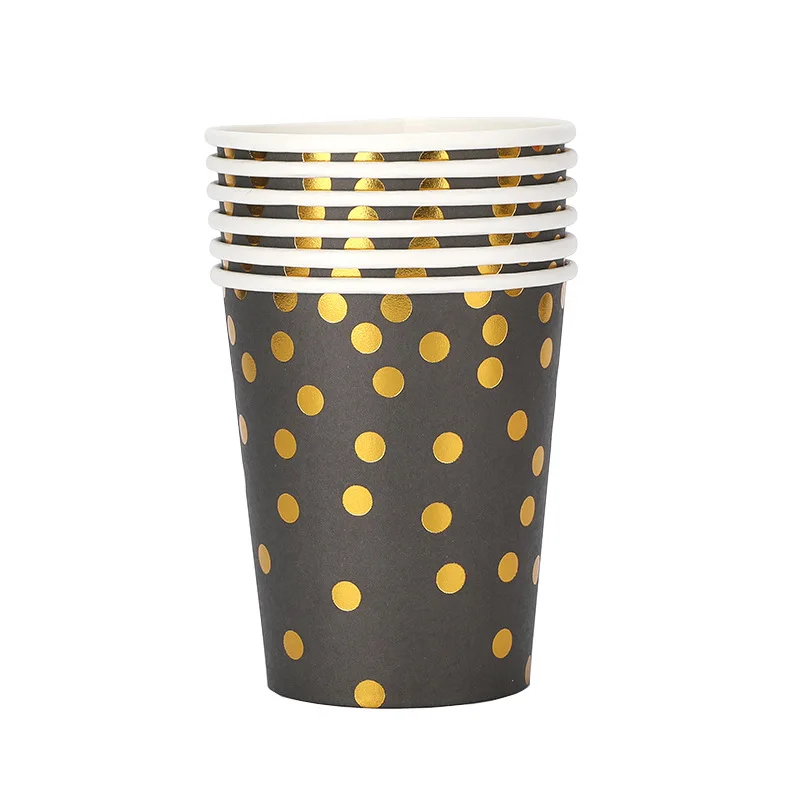 Bronzing Polka Dots Single Wall Coffee Paper Cup Customized Printing Paper Cup Design For Hot Coffee Cold Beverage