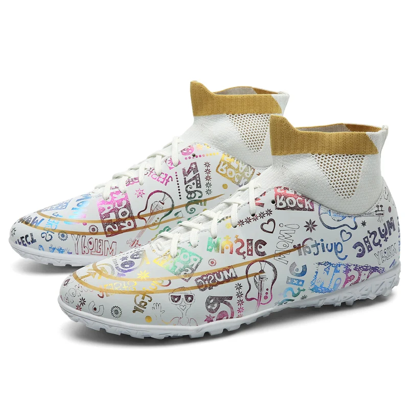 
White Leather Recycled Football Shoes Guayos De Futbol Soccer Futsal Boot For Sale 