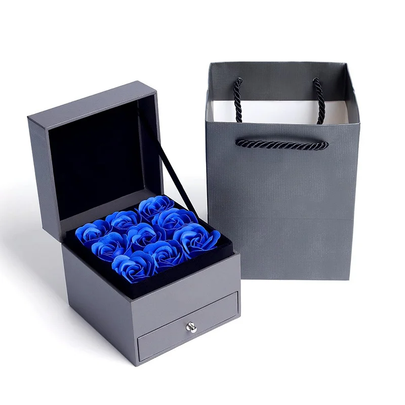 Custom two levels rose double door jewelry box for valentines set green i love you flower luxury gift box