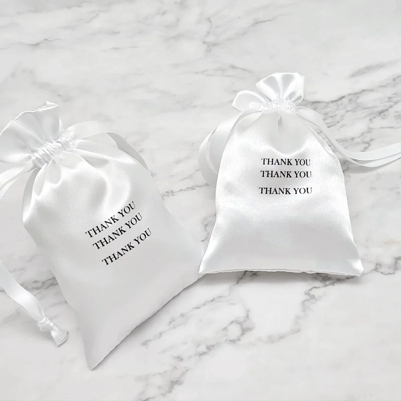 Custom Printed Small Silk Drawstring Bags Brown Satin Pouch For Hair Packaging