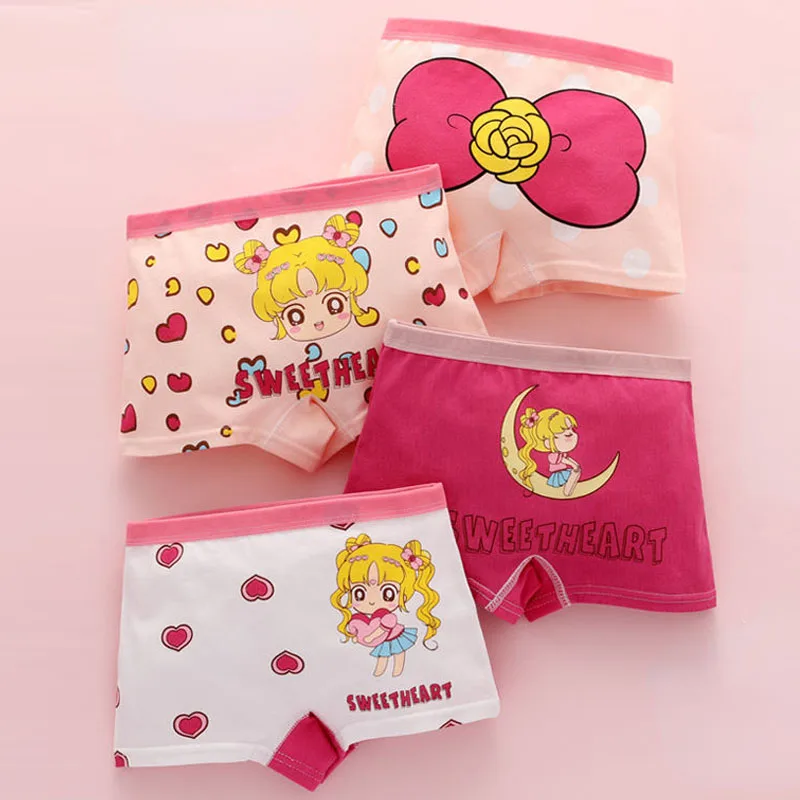 4pcs Girls Cartoon Boxes Children Cotton Underwear Cute Printing Panties Kids Short Panties Girl Underpants Briefs