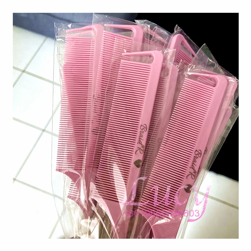 Hot selling custom private label Pink Hair Tinting Parting Comb salon styling metal pin rat tail carbon braiding comb for women