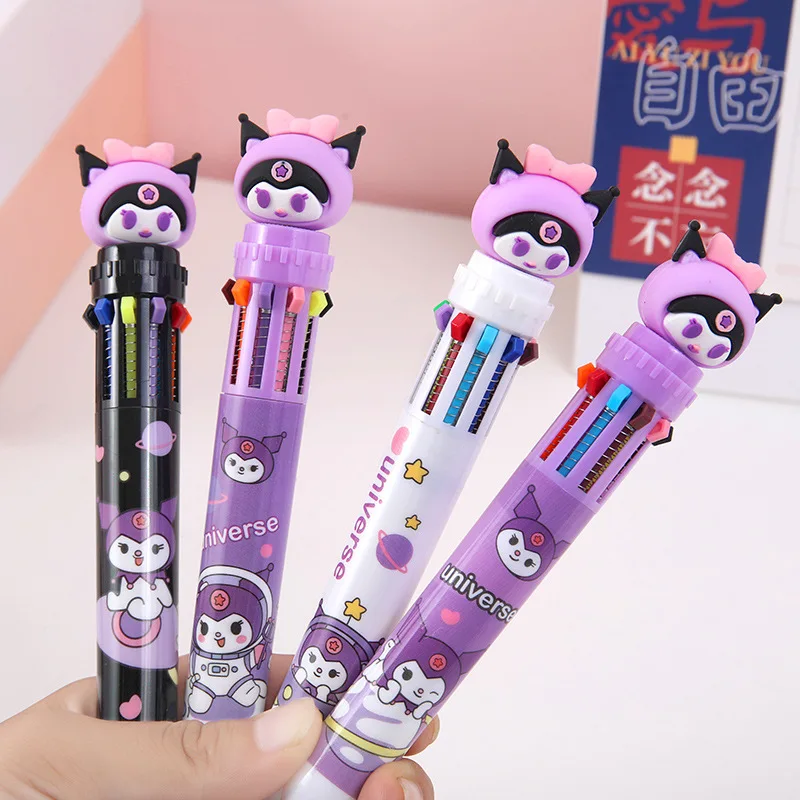 Cartoon Cute Kuromi Ten Color Ball Pen High Beauty Girl Multi color Handheld Pen Gift Pen Wholesale