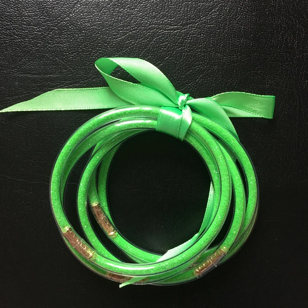 2020 Silicone Bracelet 5pcs/set Glitter Filled Jelly Round Bangle colorful neon color girl bangle bracelet