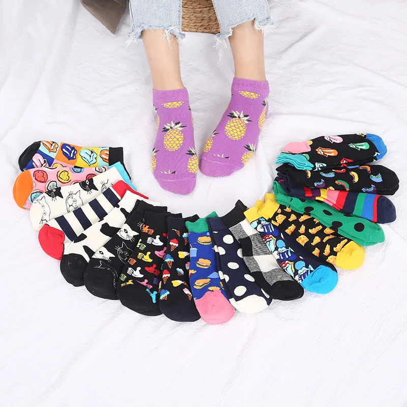 Funny cute Fruit food animal sock for women bulk wholesale calcetines custom premium ankle cotton socks women