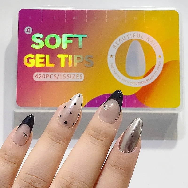 TSZS 420pcs Artificial Fingernails Gel X Short Almond Nail Tips Full Cover Soft Gel Matte Nail Tip Extension Tips Nail Wholesale