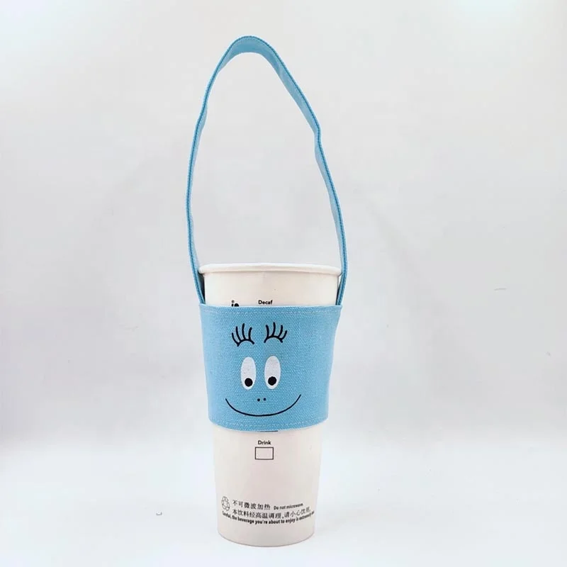 Eco-Friendly logo print Beverage small mug wrap cotton cup holder sleeve bags