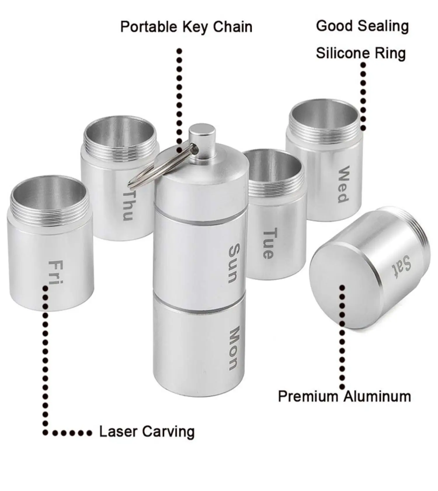 Portable 1-week removable waterproof aluminum alloy multi-function cartridge aluminum pill box