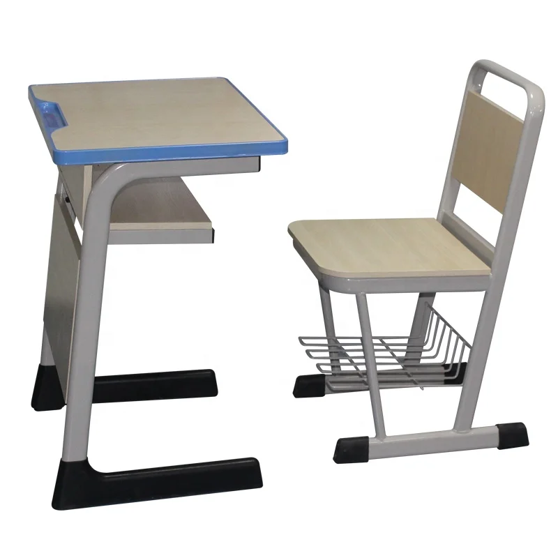 Popular School Classroom Furniture Single Student Desk Height Adjustable Wood Table Desk And Chair Customized Color Desk Chair
