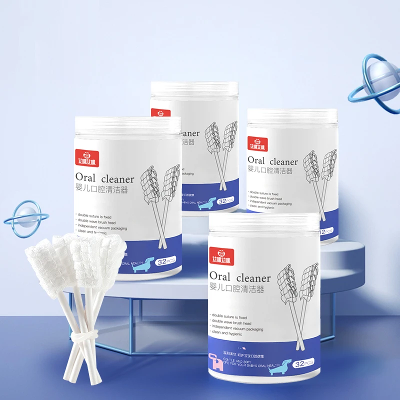 32pcs Oral Cleaning Baby Gauze Toothbrush Cotton Gauze Cleaner