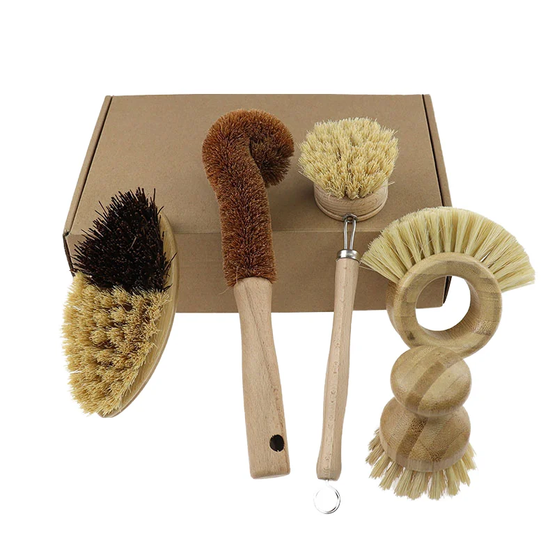 Wooden Dish Brush, Pot Brush and Bottle Cleaner Beech Wood,Natural Bristles Bamboo Scrub Brush for Dishes Plastic Free
