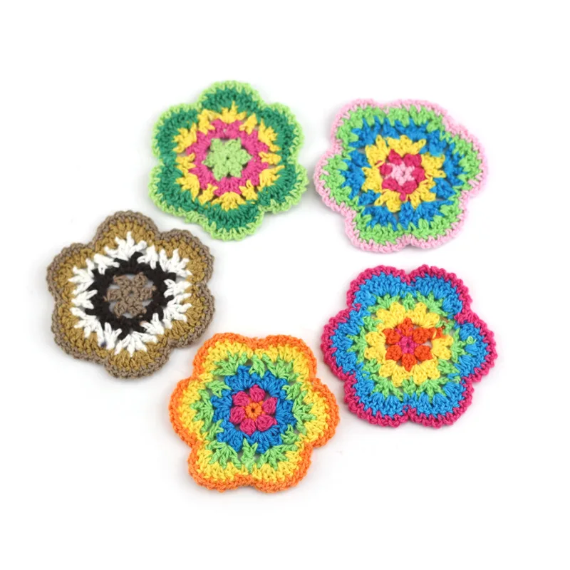 Handmade cotton yarn Crochet Ethnic Style Flower Patch in Colorful Cotton Chenille Yarn,Perfect for Garment Bag Hometextile