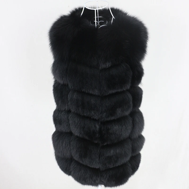 
OFTBUY 2021 Women Natural Real Big Fluffy Fox Fur Vest Jacket Waistcoat Short Sleeveless Winter Thick Warm Coat Outerwear Black 