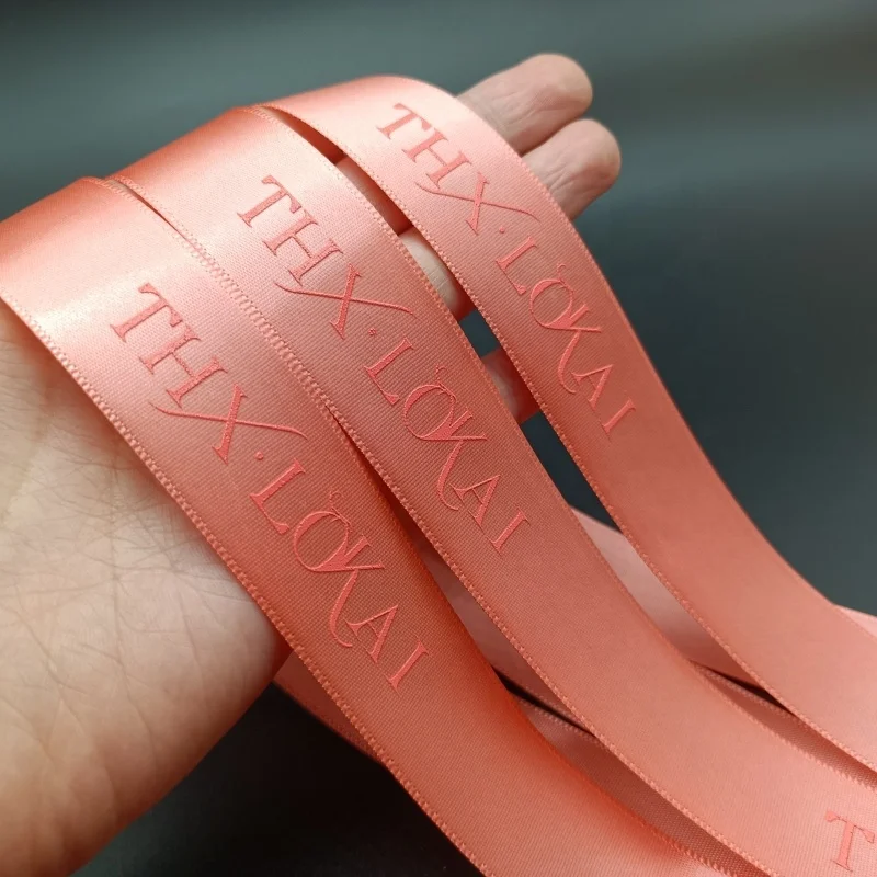 Custom Luxury 3d Raised Embossed 1 Inch Black Double Face Grosgrain Logo Customized Printed Satin Ribbon