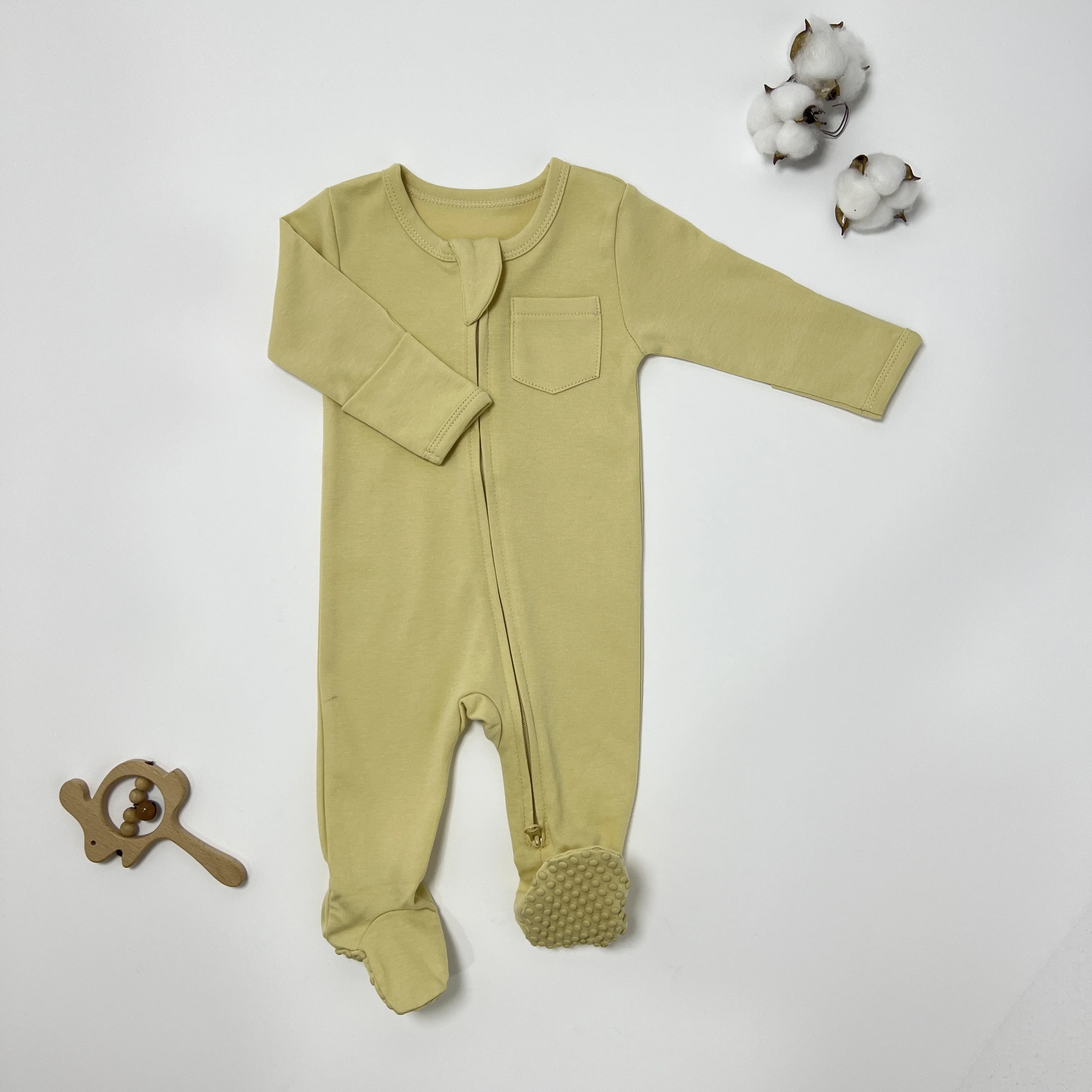Spring Autumn Wholesale Toddler 100% Organnic Cotton Pajamas Long Sleeve Zipper Baby Footed Pajamas Infant Romper