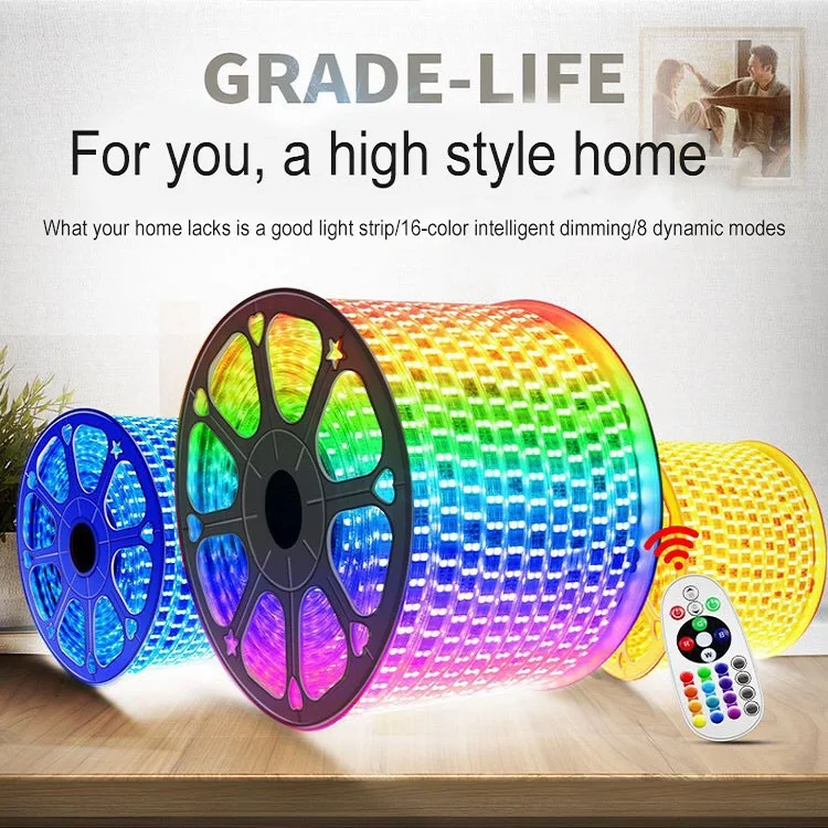 Intelligent 5050 Smd Rgb 16 Colorful Color Changing Remote Control Dimming Waterproof Led Belt Strip Light For Outdoor
