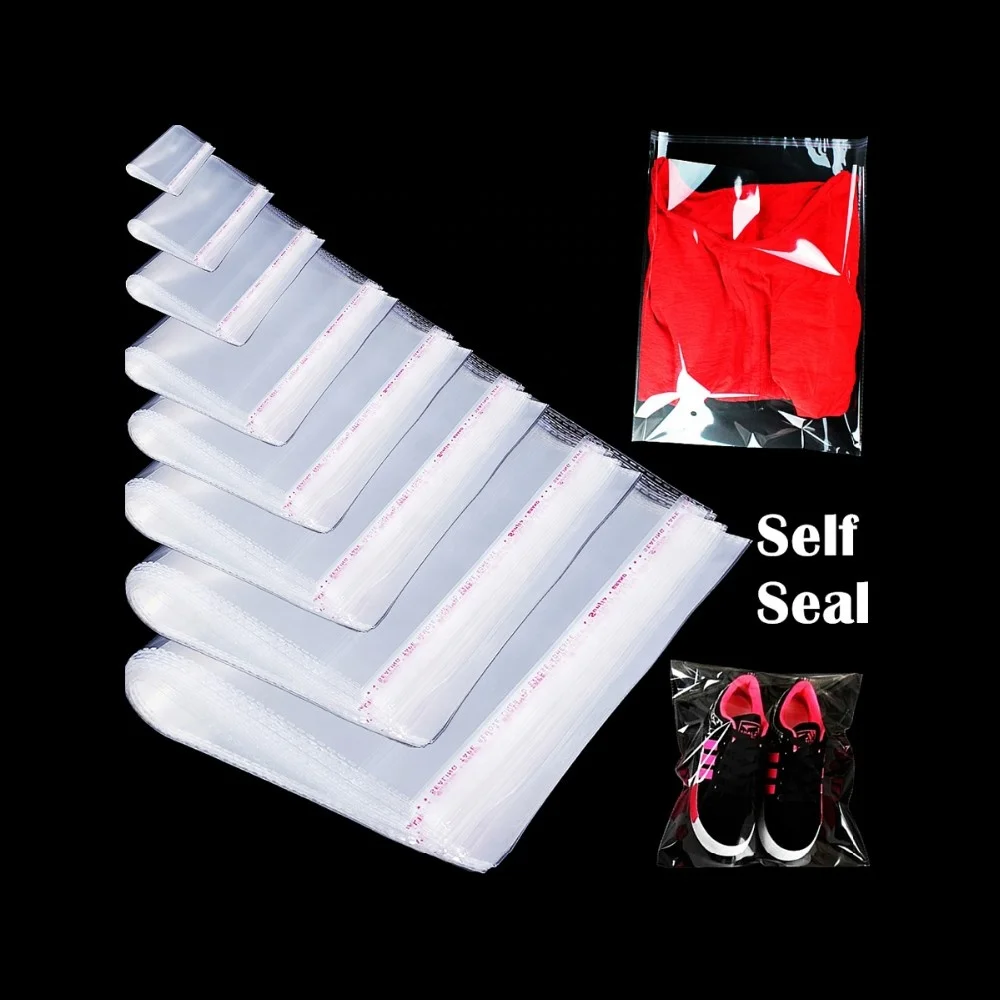 Bags Clear Resealable Self Sealing Adhesive Cello Lip & Tape Plastic Poly Bag bopp bag