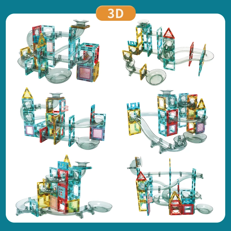 DIY Educational Marble Run Toy Set Kids Maze Slide Balls Rolling Race Track with Magnetic Building Blocks