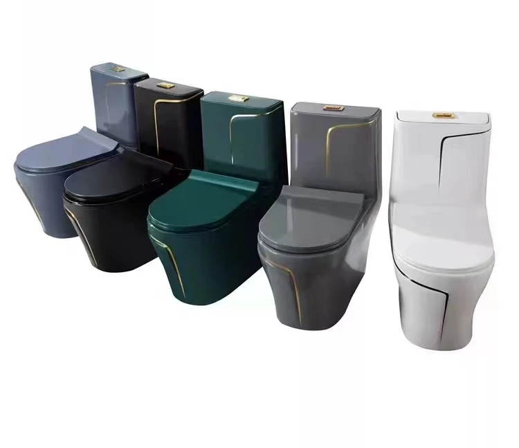 Ceramic Toilet Water Saving Big Impact 2023 Hot Sale Black Gold Bathroom Siphon One Piece Water Closet Toilet