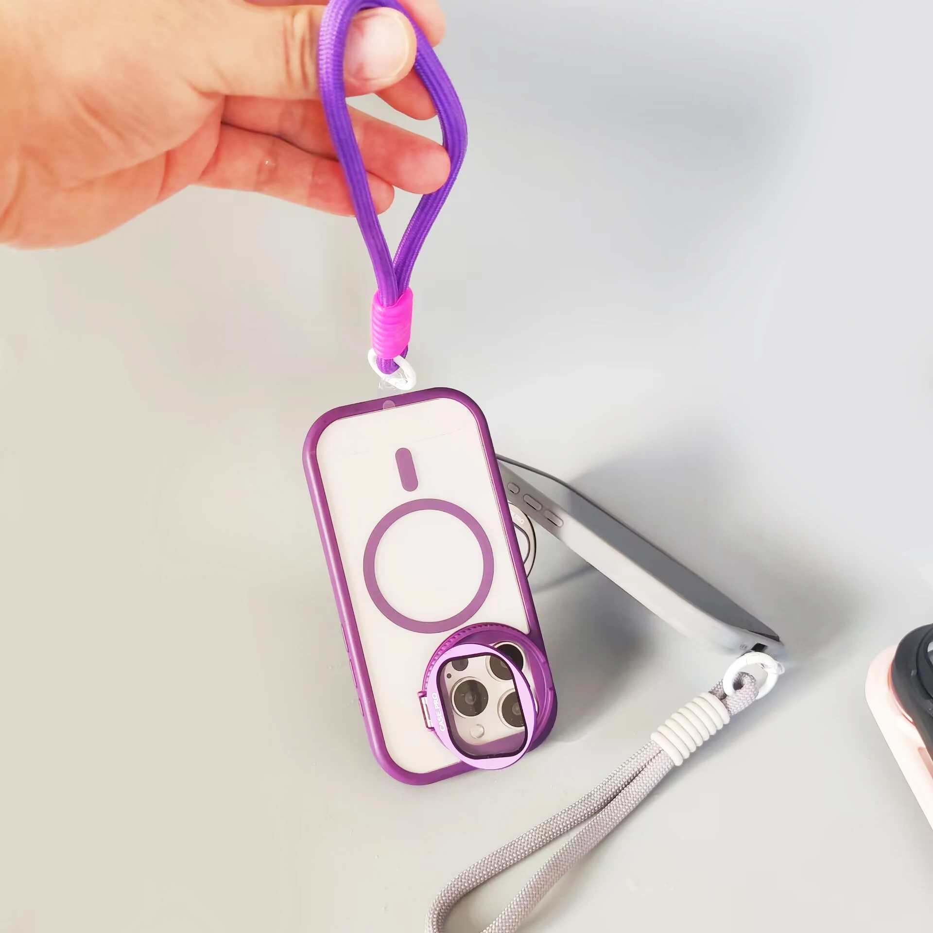 Lens Holder Transparent Acrylic Mobile Phone Cases For iPhone 16 15 14 13 Pro Max Magnetic Cover Having a hanging rope aluminium