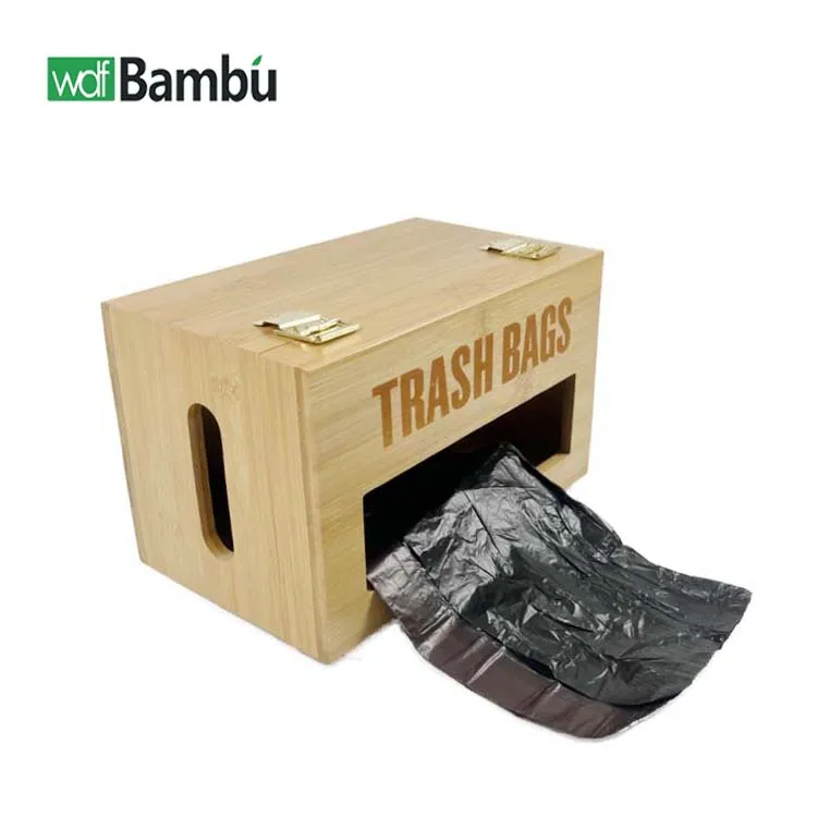 WDF Wall Mount Bamboo Plastic Bag Holders Grocery Garbage Bags dispenser Bamboo Trash Bag Dispenser with Lock and Holder