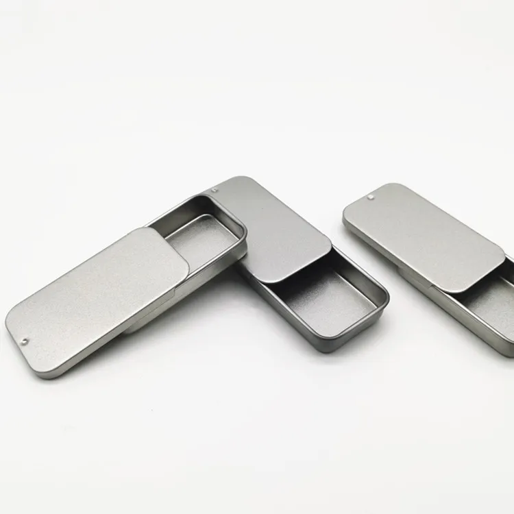 Wholesale rectangular 10g  balm pull tin silver small sliding mint tin